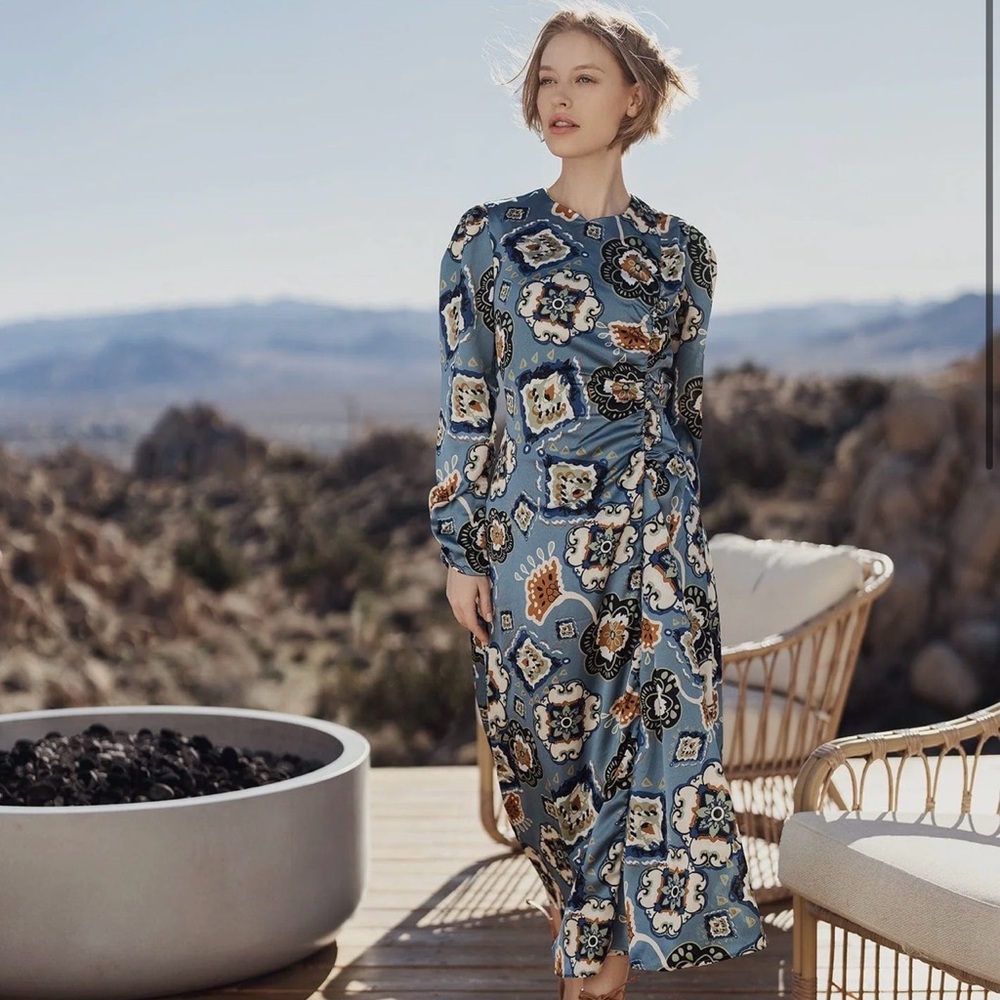 Floral Blue Satin Dress